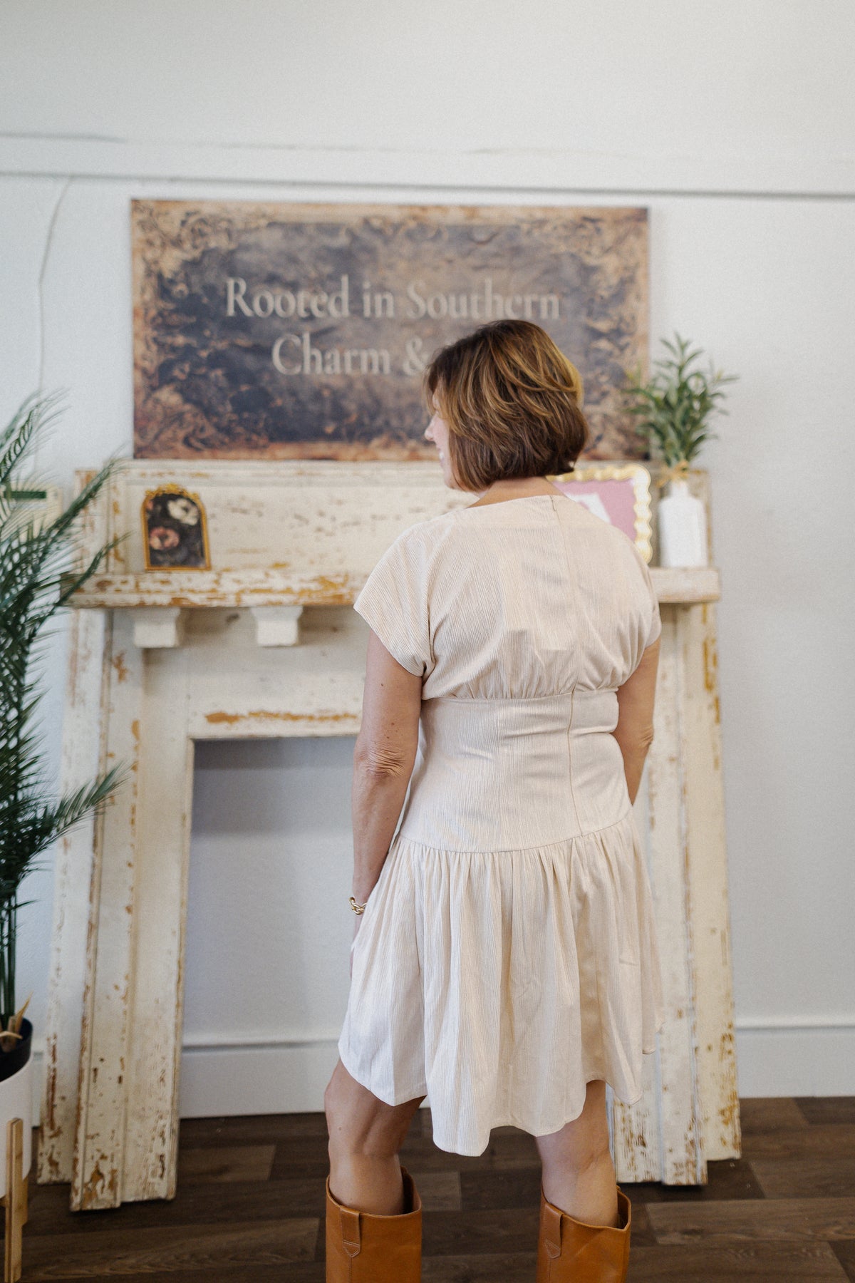 Cream Textured Flare Dress