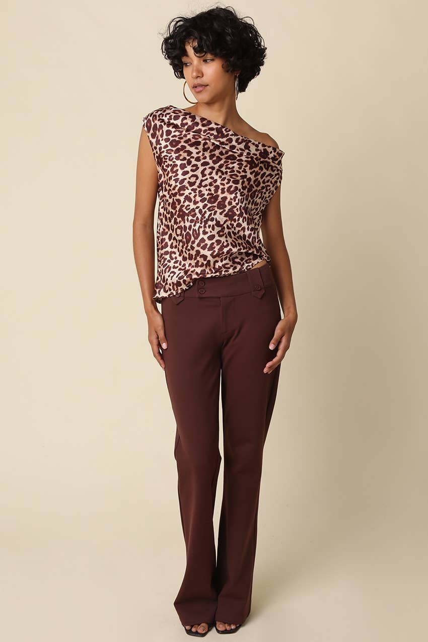 Lina Leopard One-Shoulder Top: CREAM BROWN LEOPARD / L