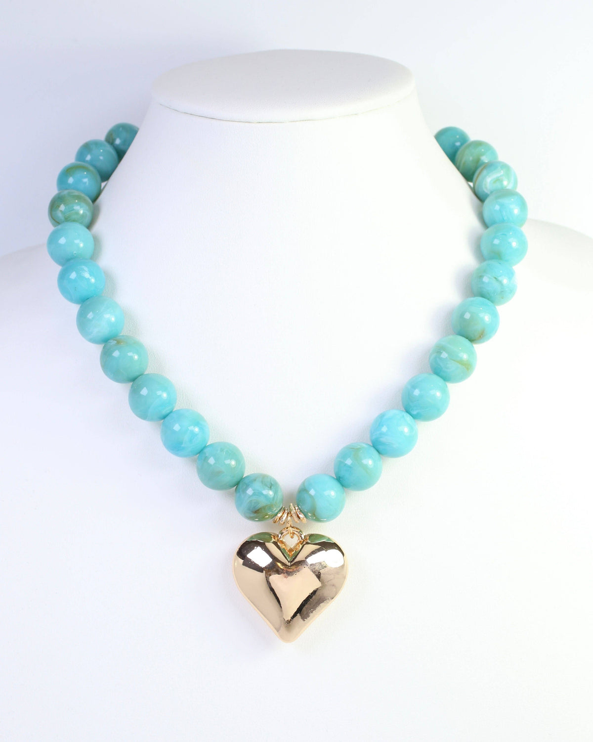 Marjorie Marble Beaded Heart Necklace Turquoise: Default