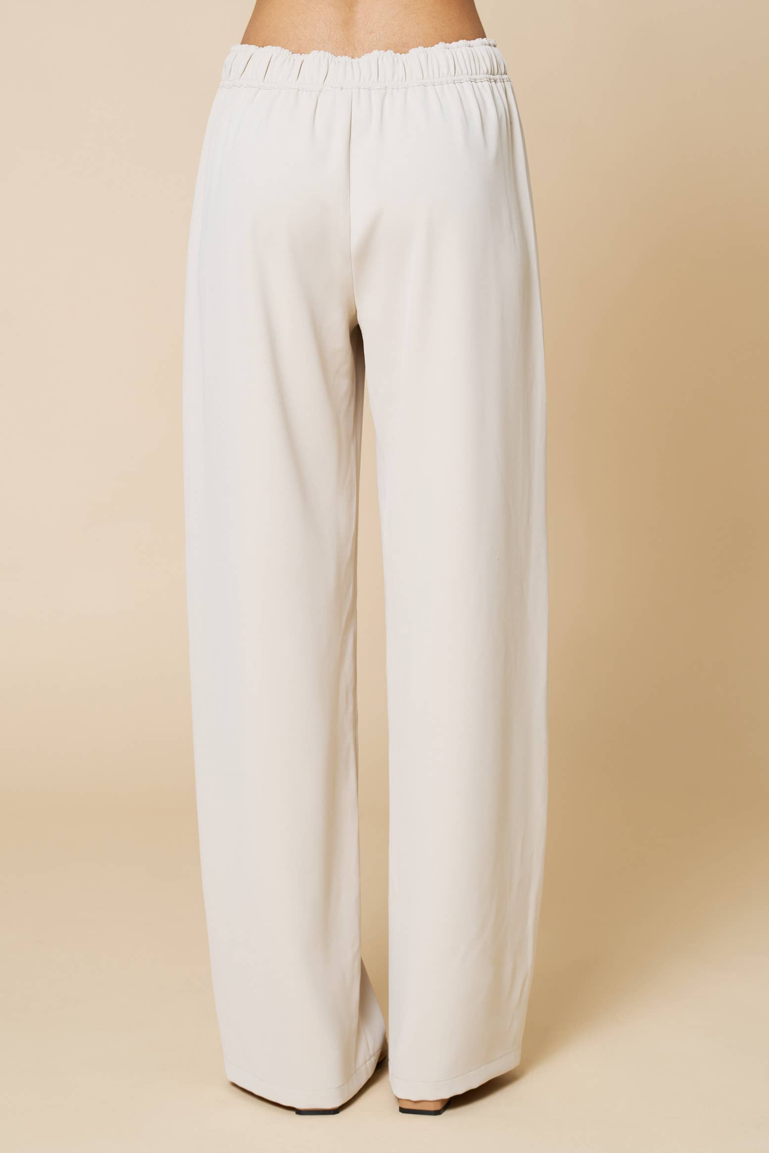 Cream Wide Leg Draw String Pants With Pockets