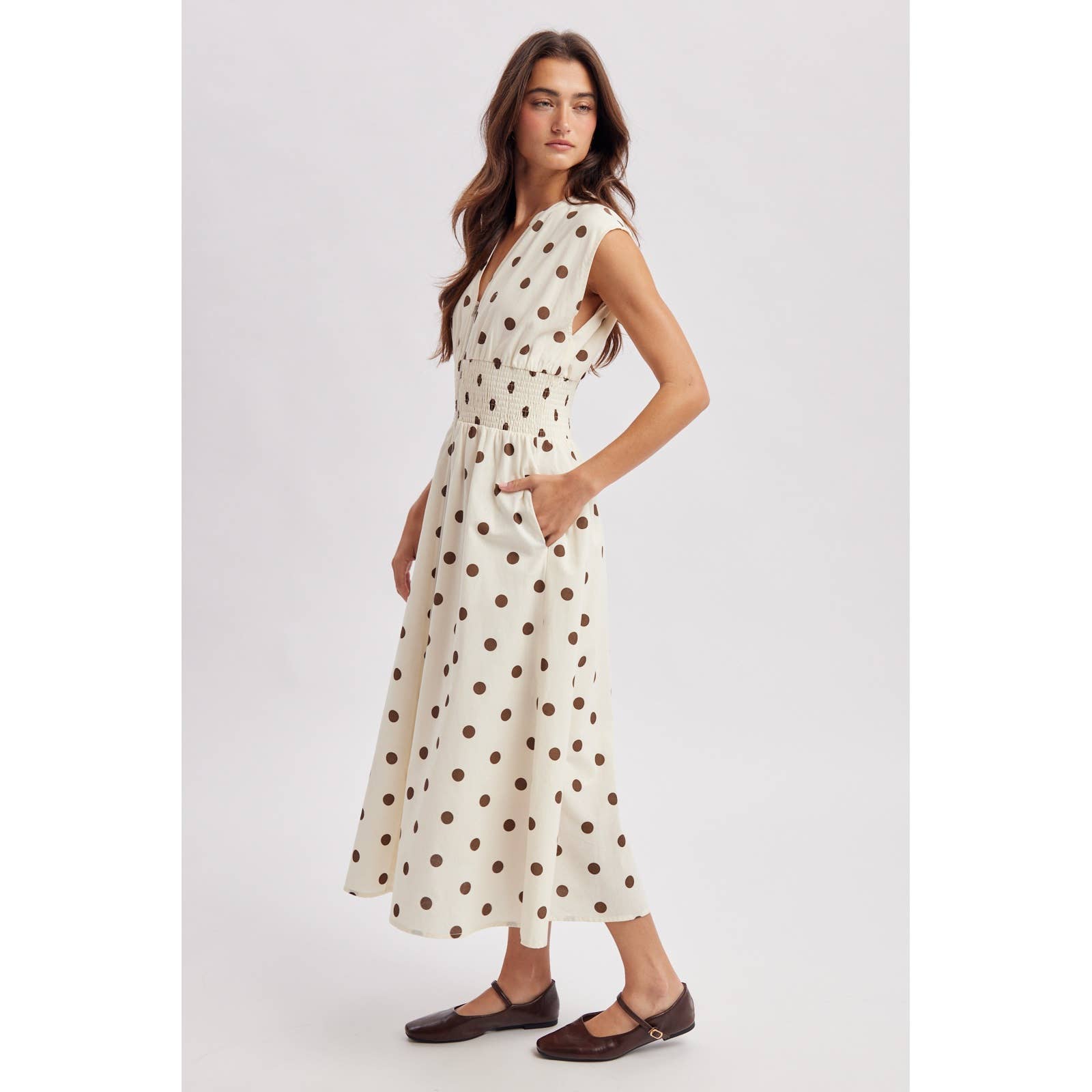 POLKA DOT ZIP MIDI DRESS