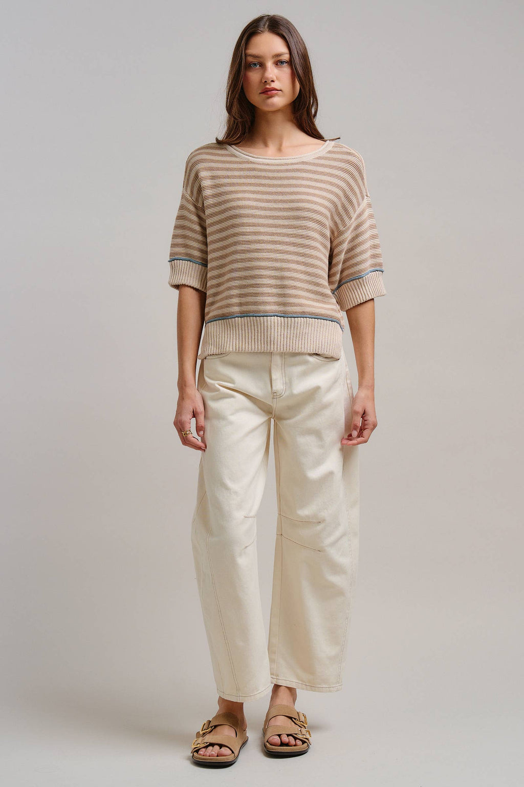 Ecru White Wide Leg Barrel Jeans