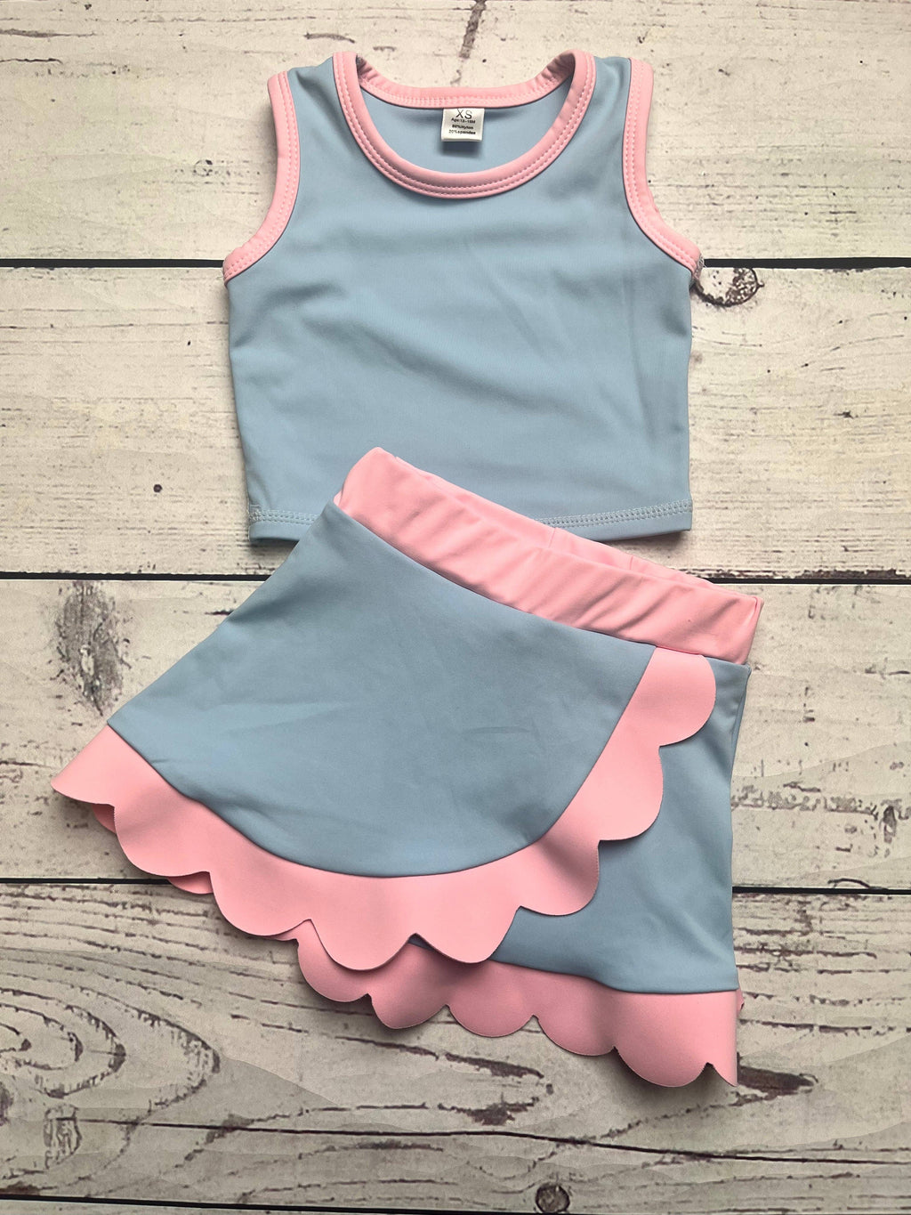 Kids Girls Sky Blue Active Scallop Set