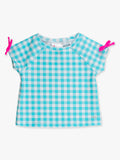 Girls Bright Aqua Gingham Active Raglan Bow Shirt