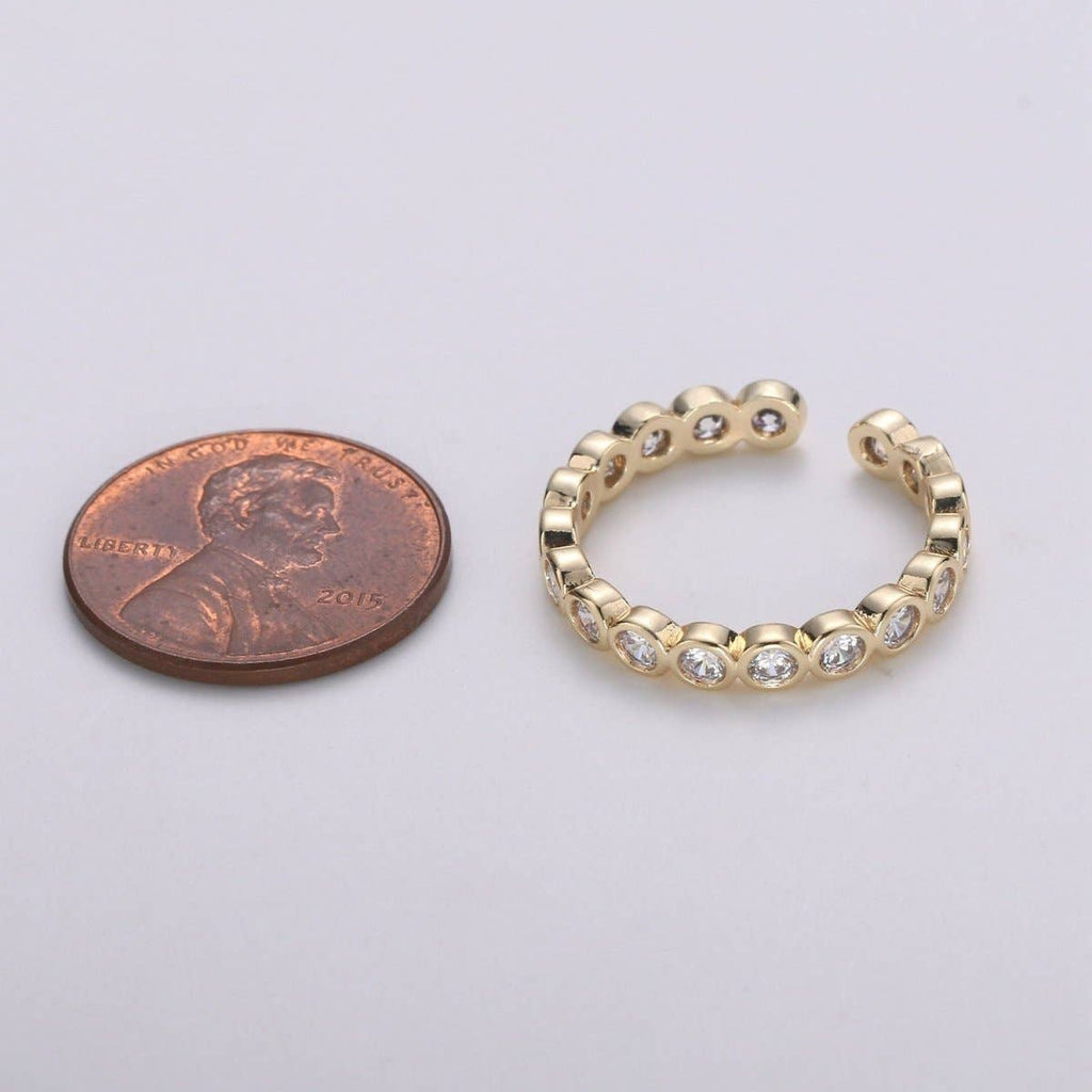 Fancy Clear CZ and Round Bezel Colorless Cubic Zirconia Open Ring Band Set In Gold Vermeil Travel Ring, Anniversary Ring R-121