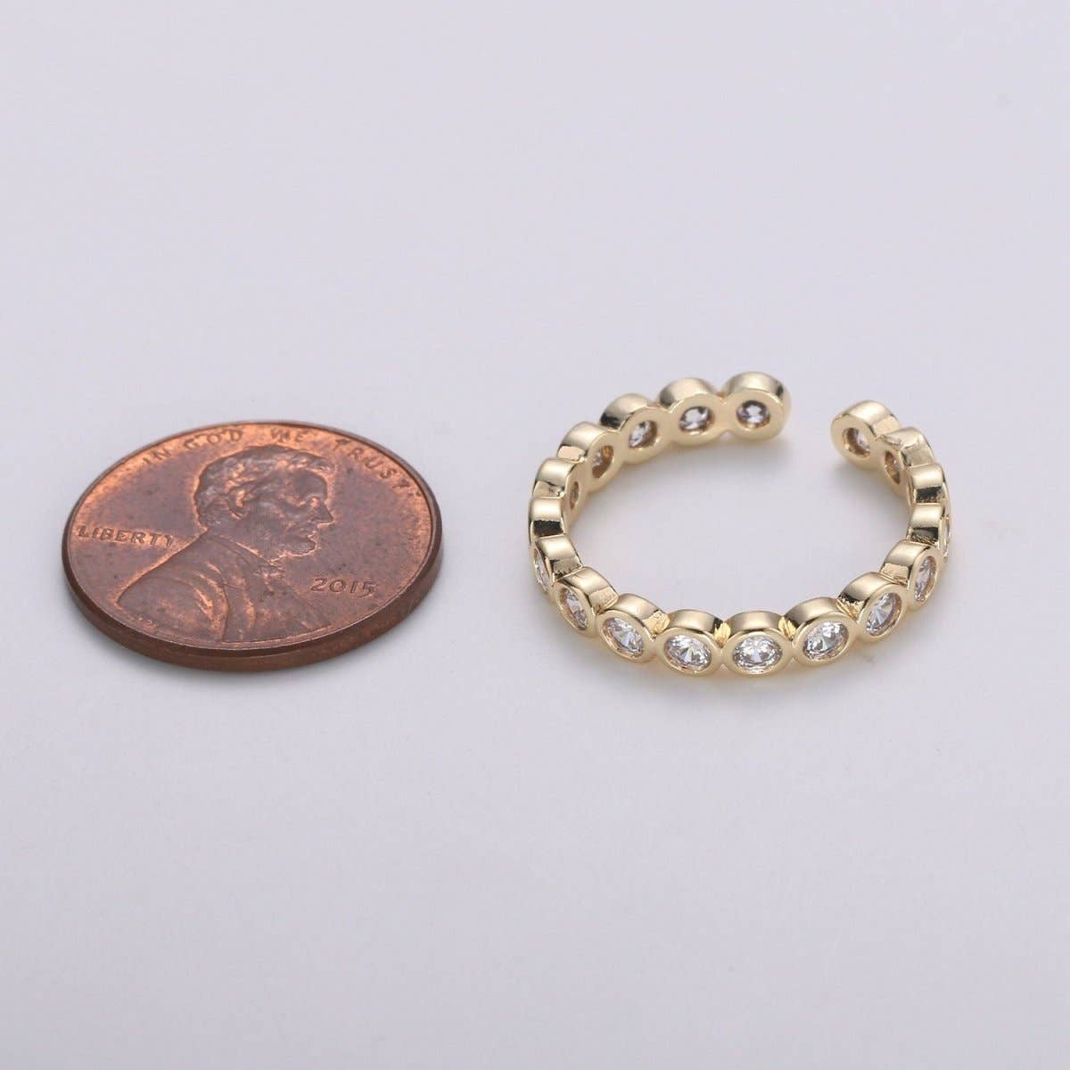 Fancy Clear CZ and Round Bezel Colorless Cubic Zirconia Open Ring Band Set In Gold Vermeil Travel Ring, Anniversary Ring R-121