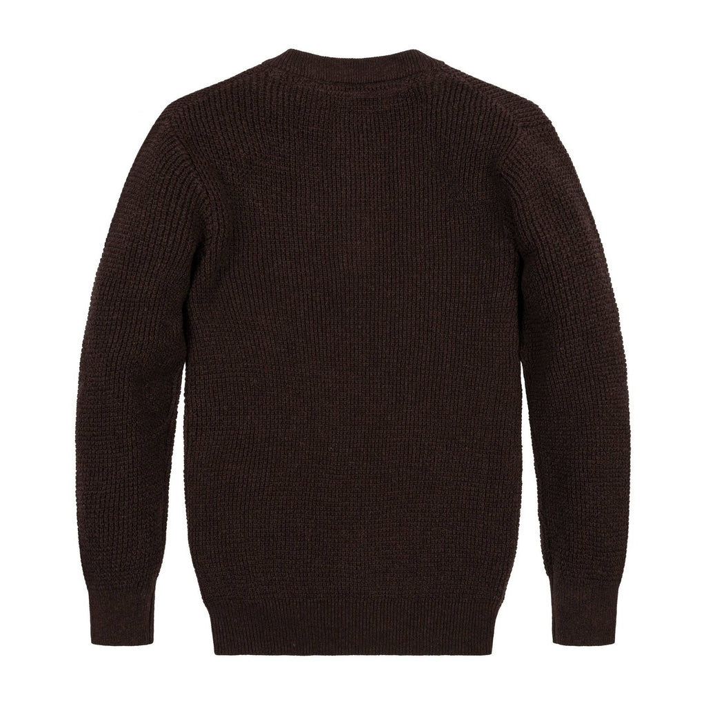 Organic Sweater Henley with Elbow Patches: Chocolate Heather / M (10/12)