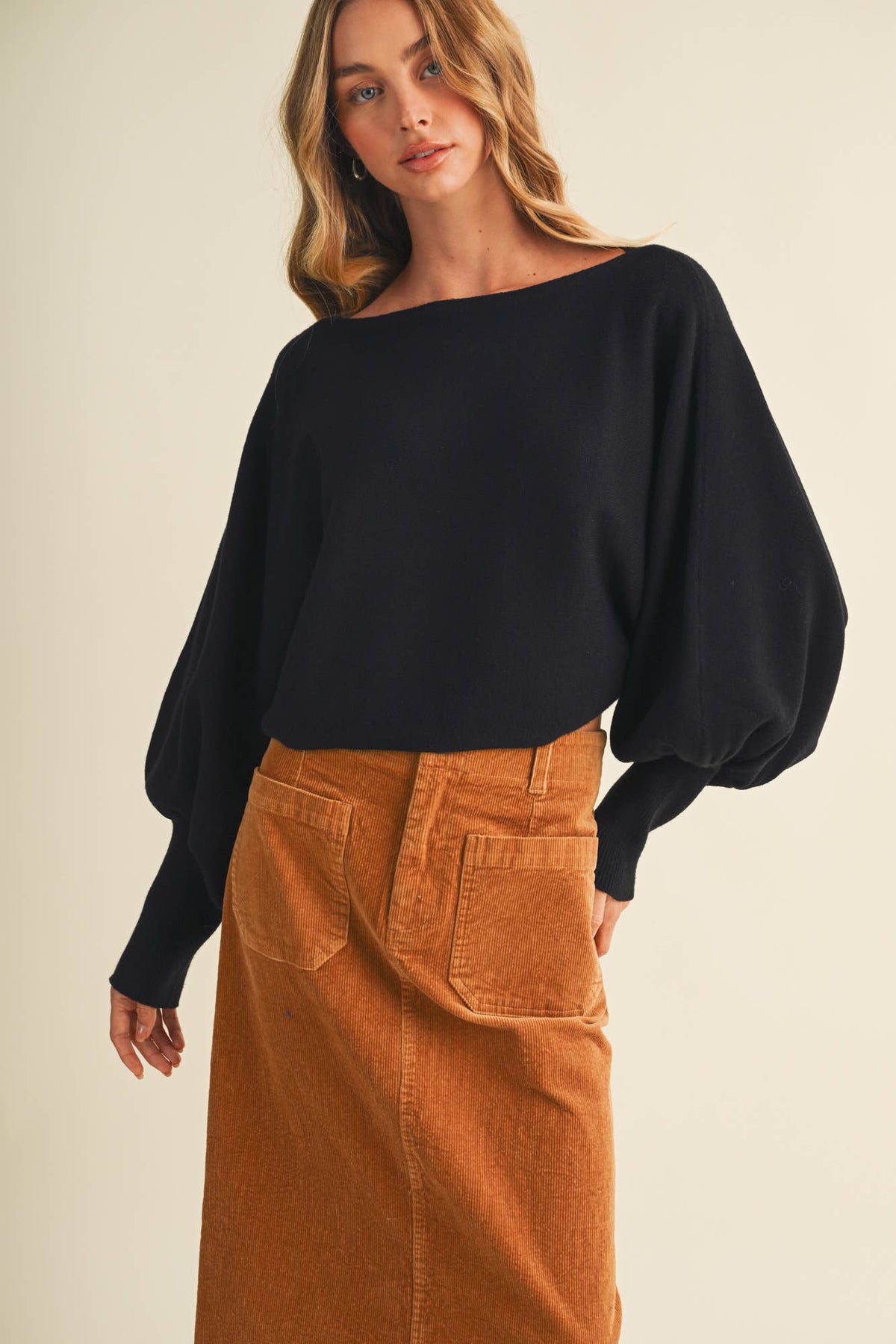 Bateau Neck Dolman Sleeve Pullover: CREAM / S