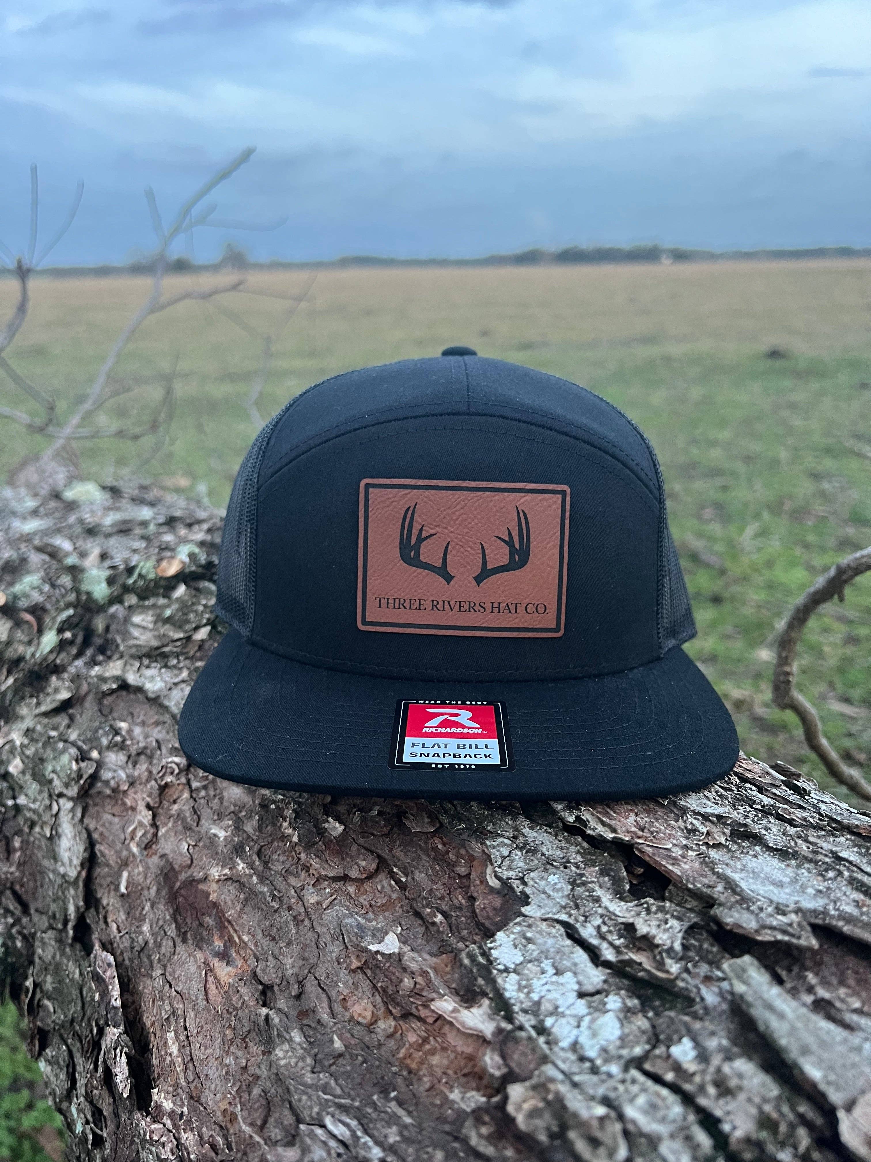 Deer Horns - Flatbill Snapback Hat - Richardson 168 7 panel: Dark Brown/Khaki