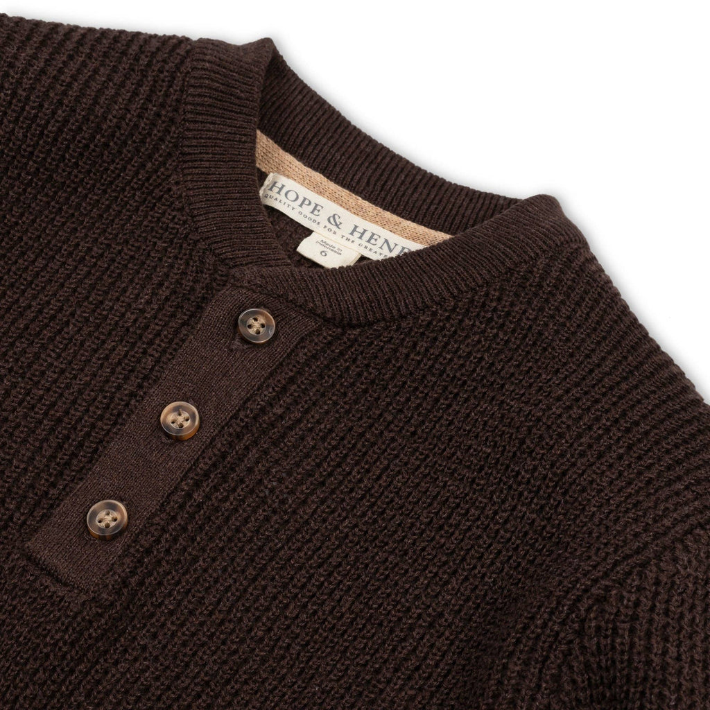 Organic Sweater Henley with Elbow Patches: Chocolate Heather / 3