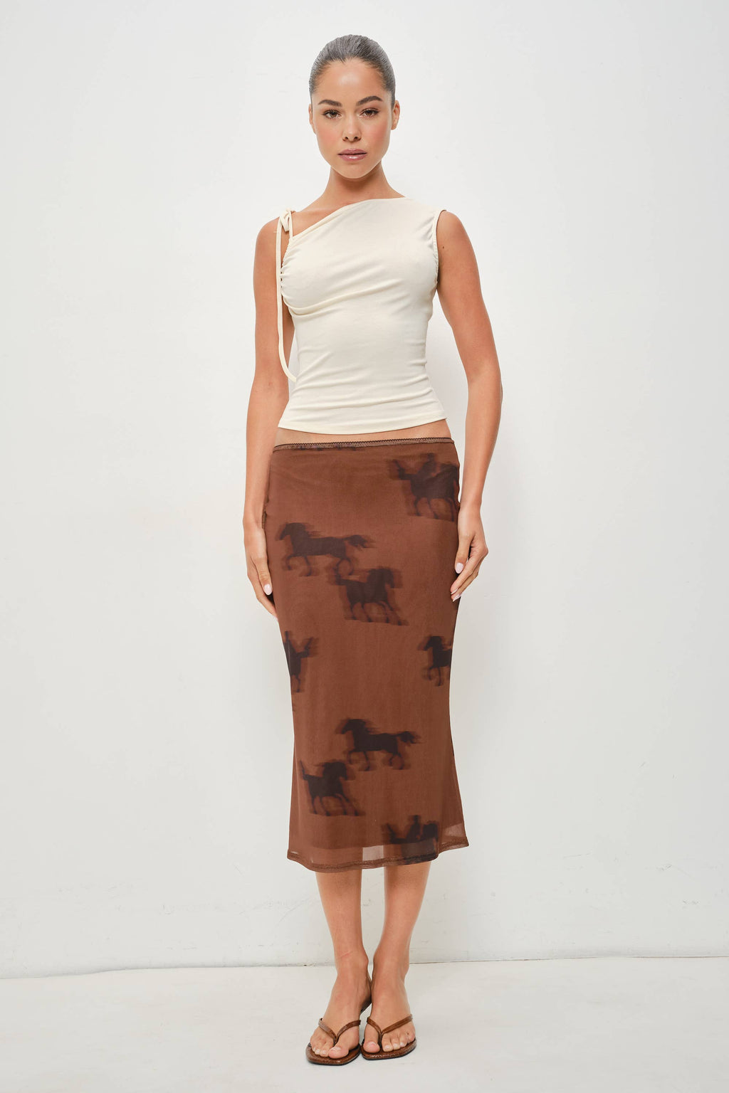 CIELO TIE SHOULDER TOP: Black / S