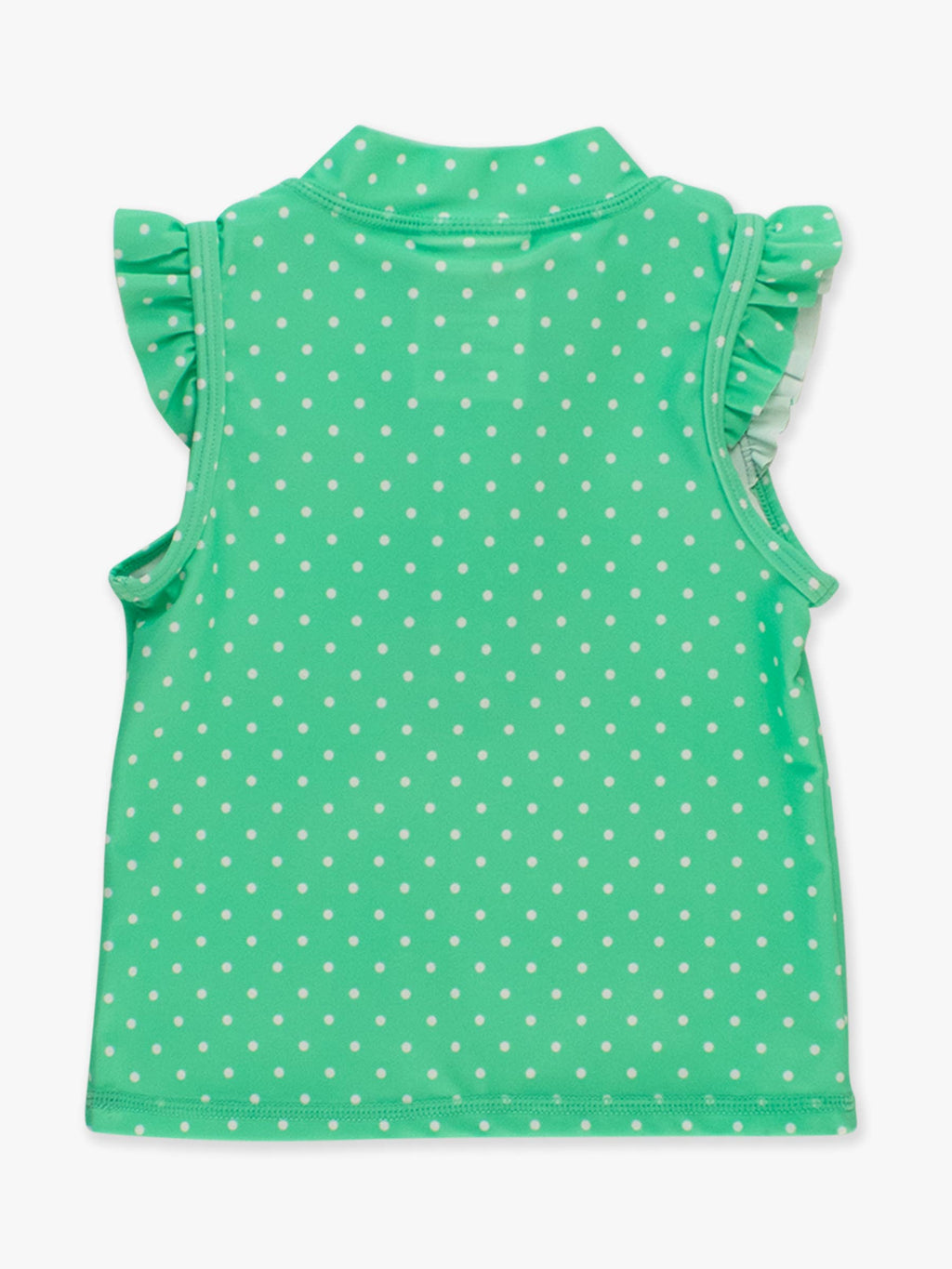 Girls Spring Green Micro Dot Sleeveless Zip Ruffle Sleeve Active Top