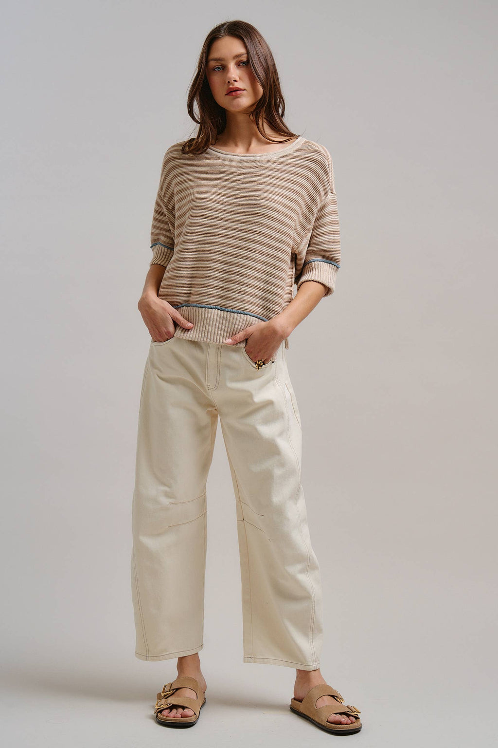 Ecru White Wide Leg Barrel Jeans