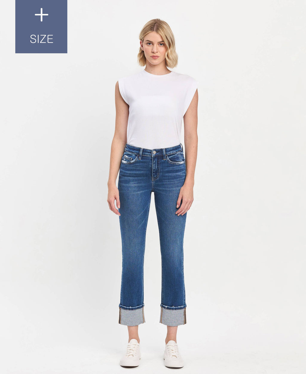 PLUS SIZE VERVET HIGH RISE CUFFED SLIM STRAIGHT JEANS