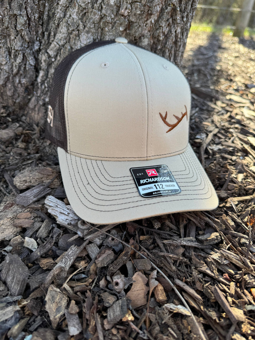 Antler Trucker Hat: Khaki/Coffee