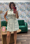 Green and cream tie dress