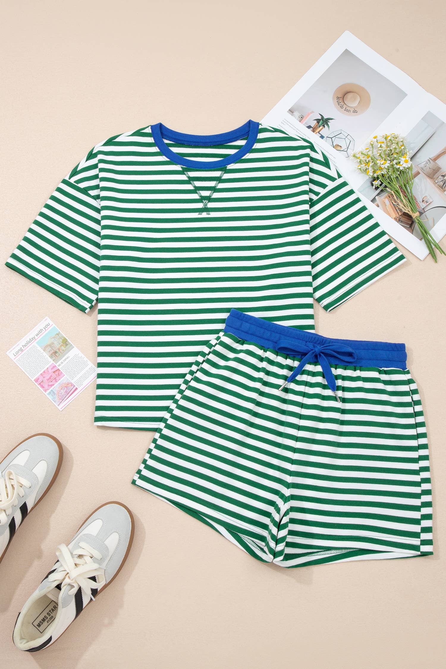 Stripe Short Set Green Stripe