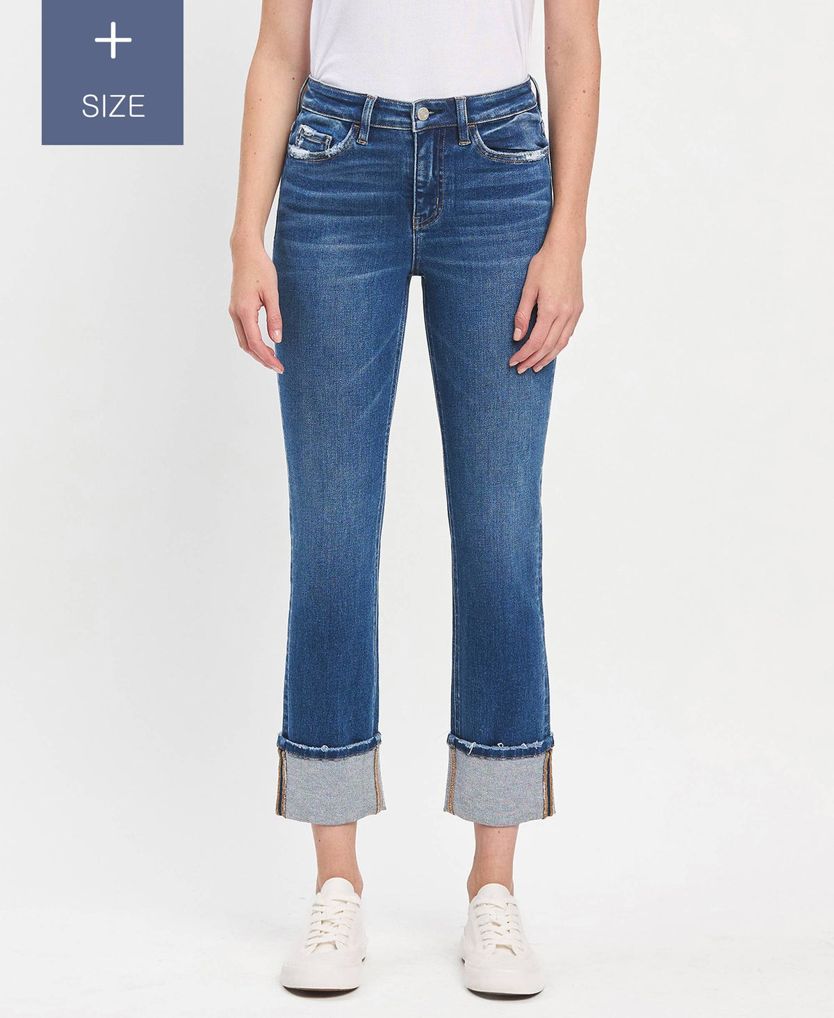 PLUS SIZE VERVET HIGH RISE CUFFED SLIM STRAIGHT JEANS