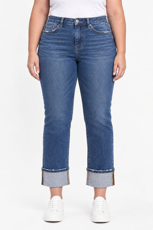 PLUS SIZE VERVET HIGH RISE CUFFED SLIM STRAIGHT JEANS