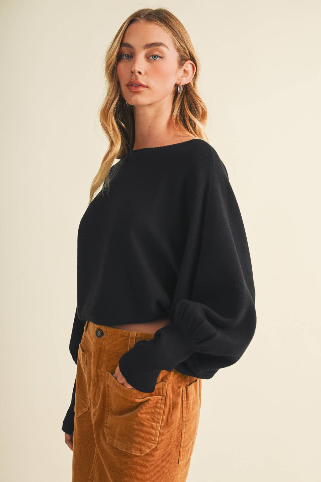 Bateau Neck Dolman Sleeve Pullover: CREAM / M