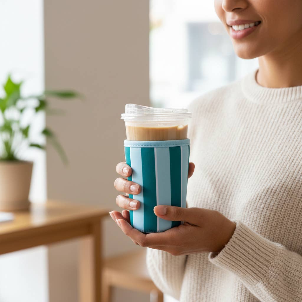 Sip Savvy Drink Sleeve–Large–Sicily Stripes Teal