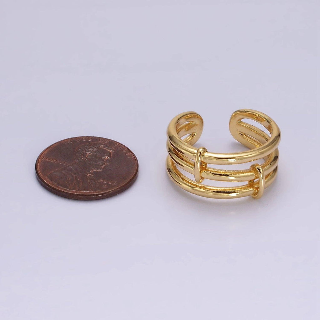 14K Gold Filled Triple Bar Band Tied Minimalist Ring  O-1055