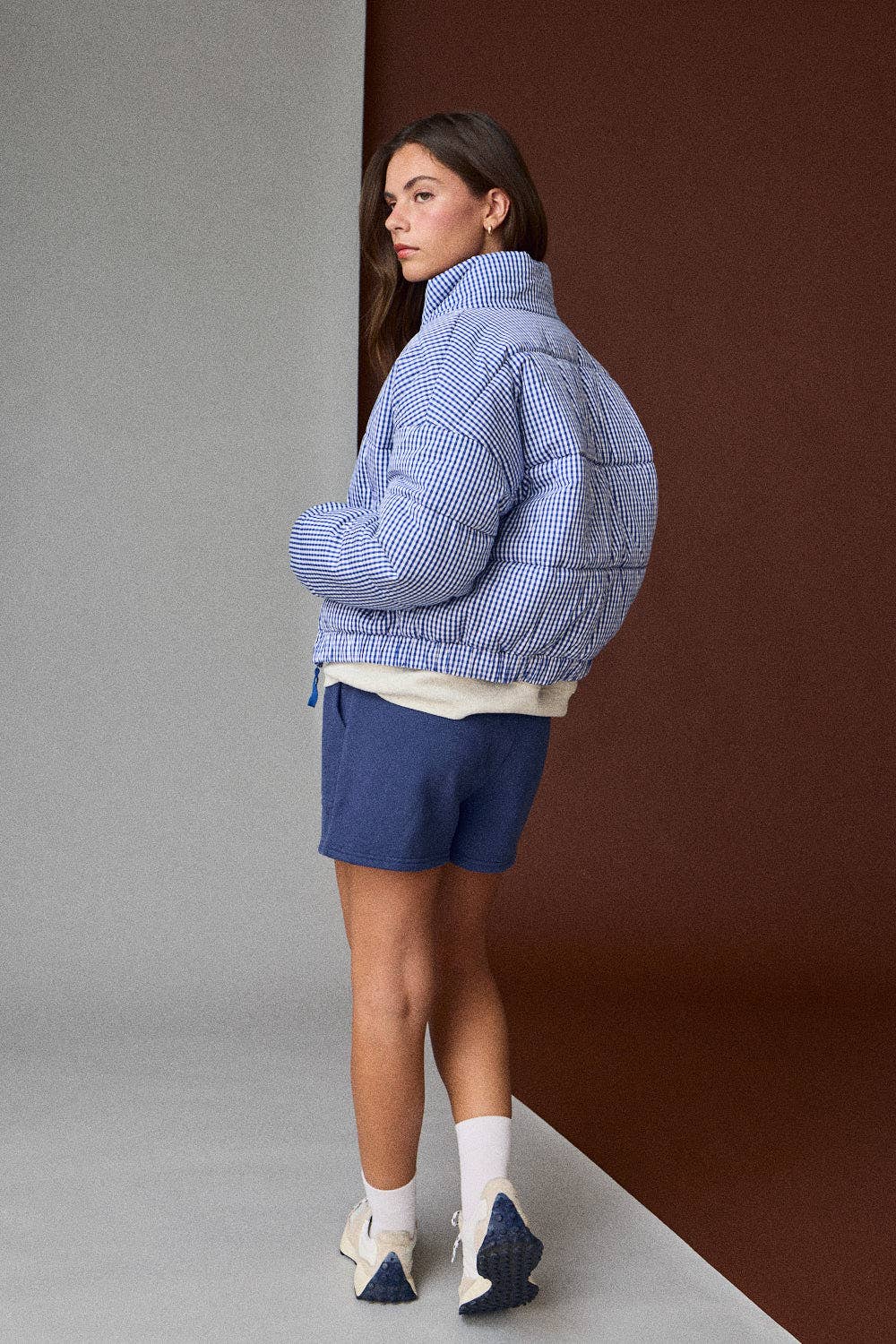 PJ16891-1 - GINGHAM ZIP UP PUFFER JACKET: Green / L