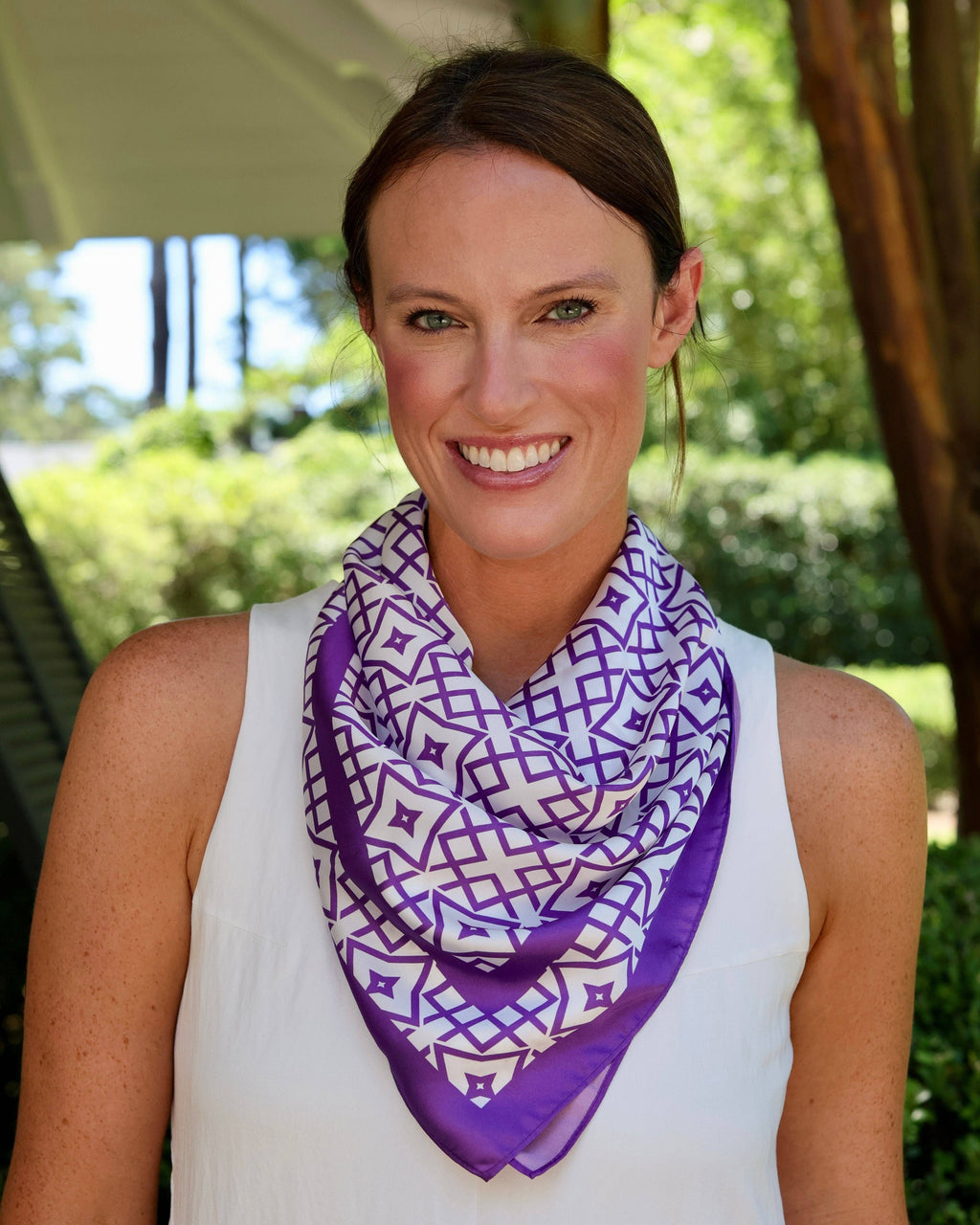 Langston Geometric Scarf Medium Purple White