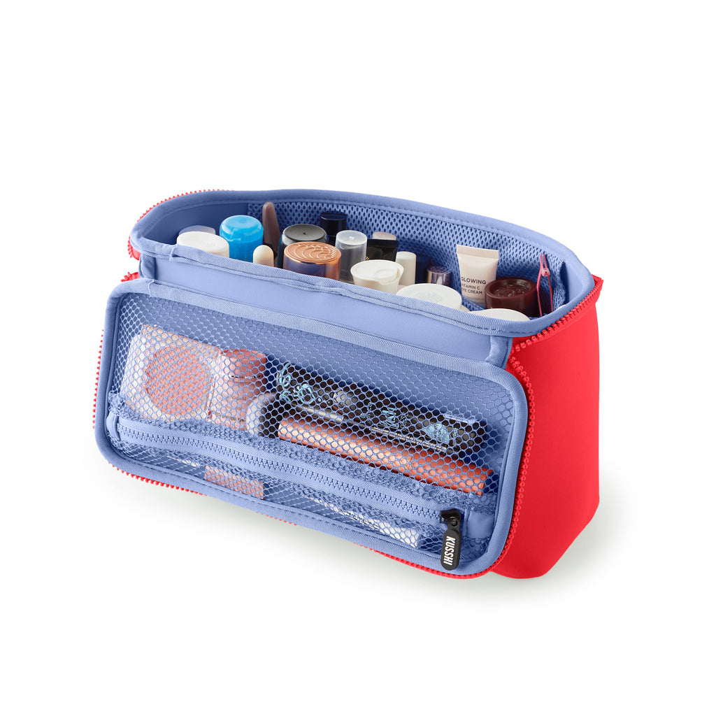 Neoprene Large Train Case Coral Red/ Periwinkle