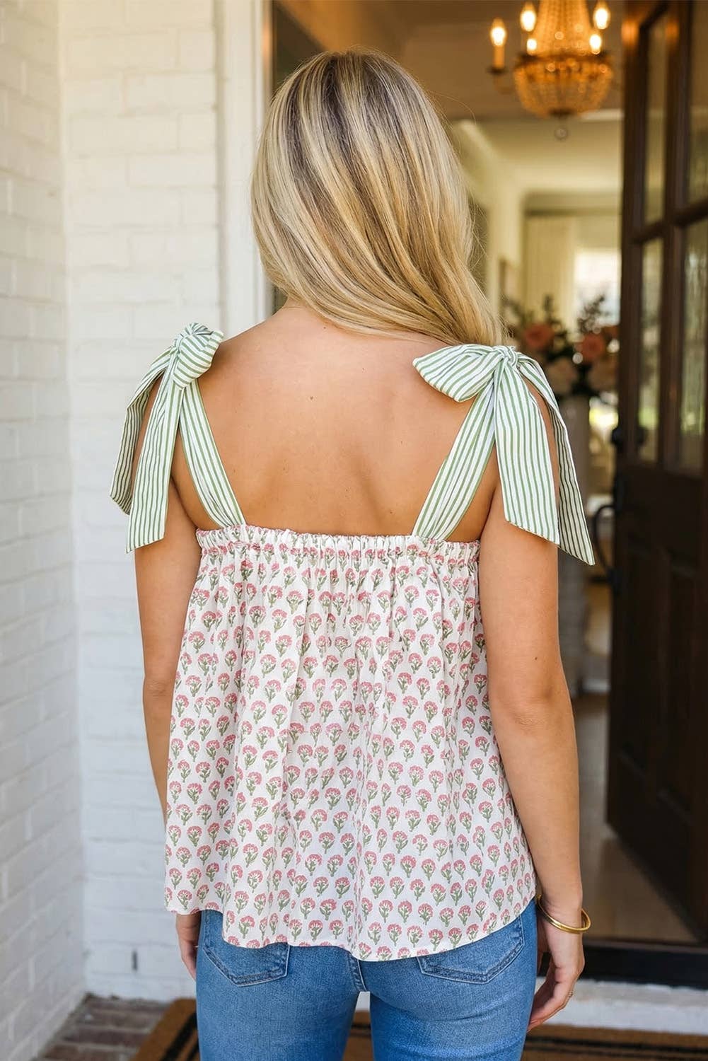 Floral Printed Knot Strap Tank/XL
