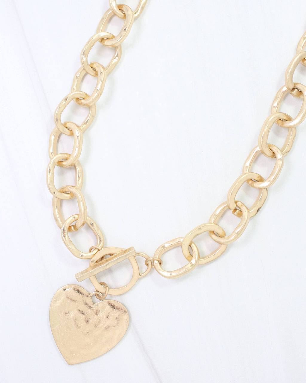 Emi Hammered Heart Charm Toggle Necklace Worn Gold: Default