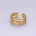 14K Gold Filled Triple Bar Band Tied Minimalist Ring  O-1055