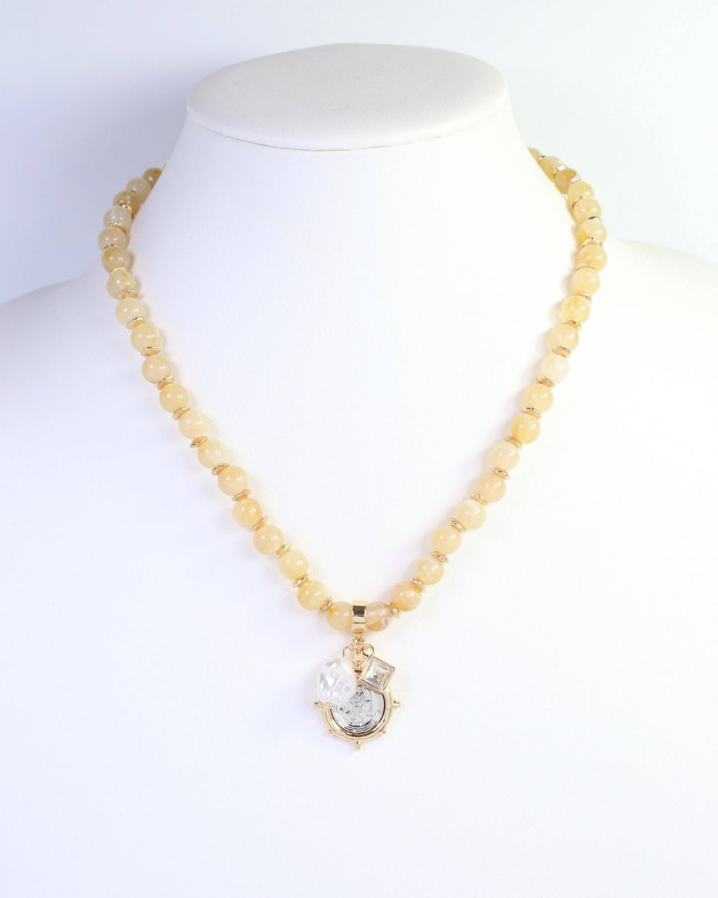 Trento Beaded Coin Charm Necklace Natural: Default