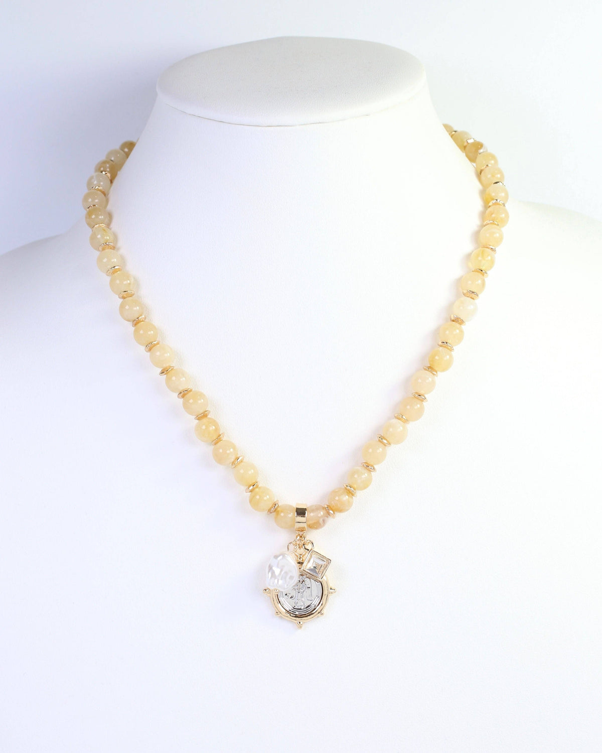 Trento Beaded Coin Charm Necklace Natural: Default