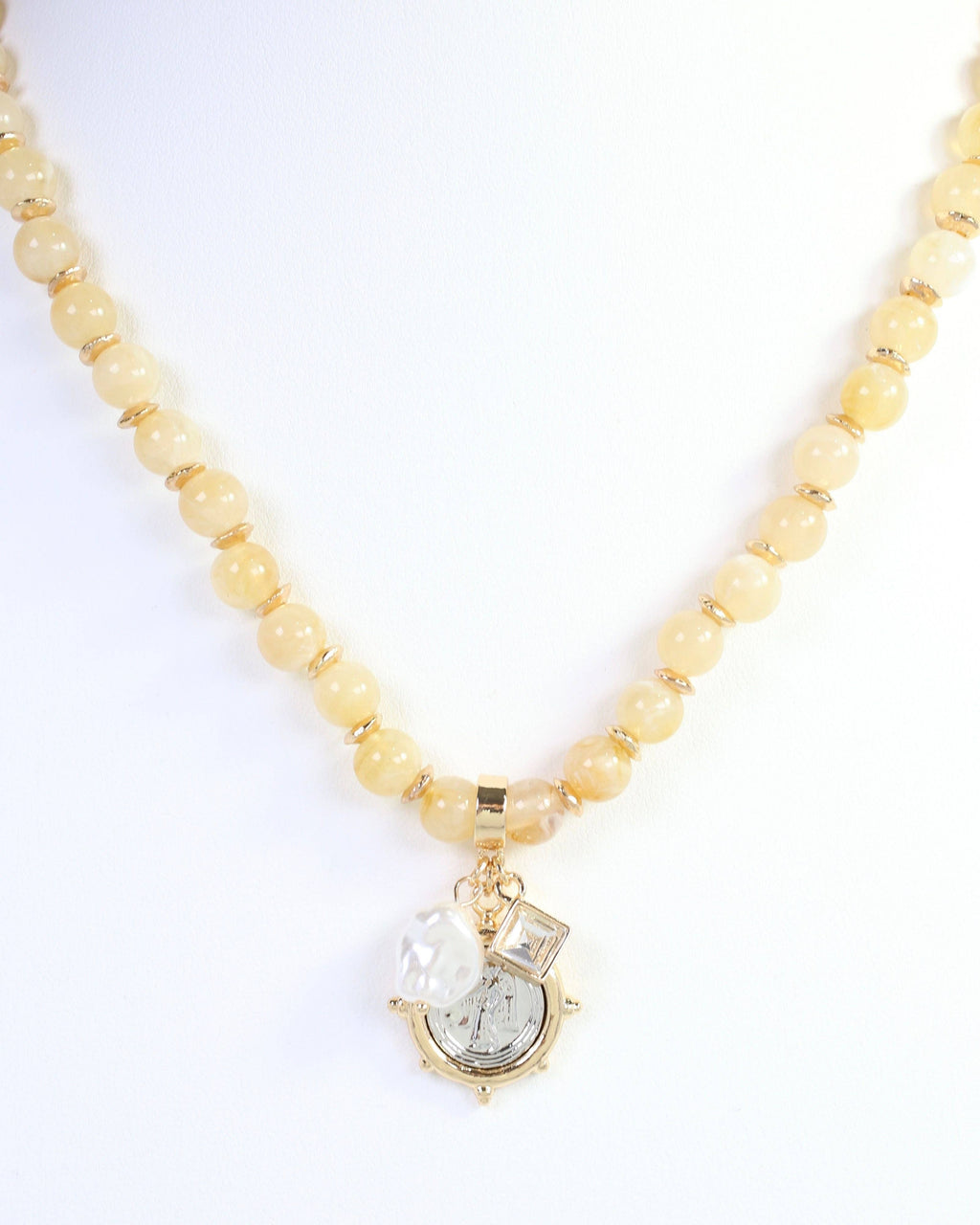 Trento Beaded Coin Charm Necklace Natural: Default