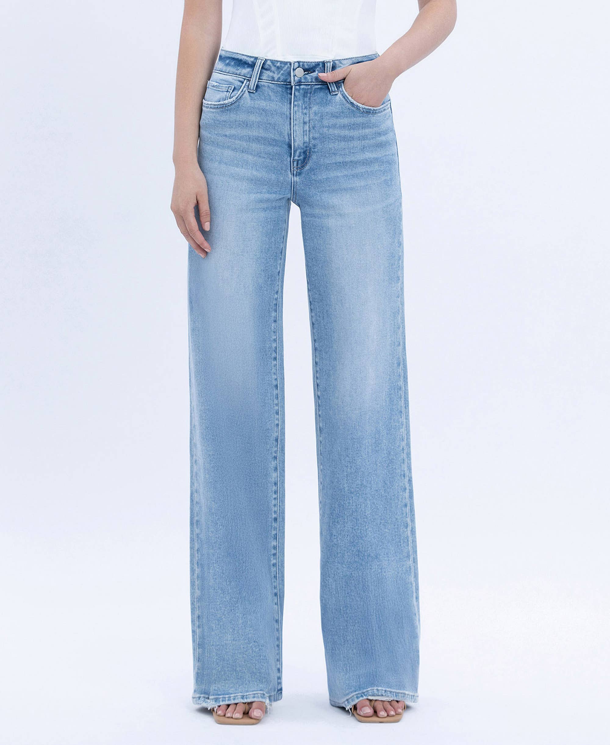 HIGH RISE FULL LENGTH LIGHT WASH WIDE JEANS