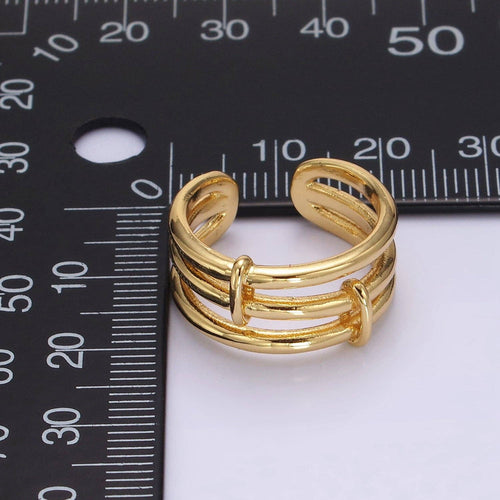 14K Gold Filled Triple Bar Band Tied Minimalist Ring  O-1055