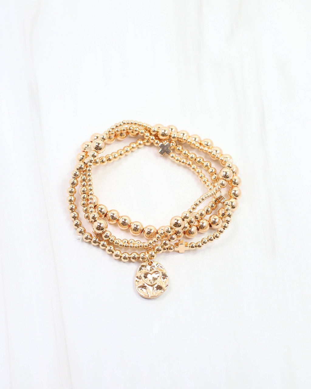 Gloria Beaded Cross Bracelet Set Gold: Default