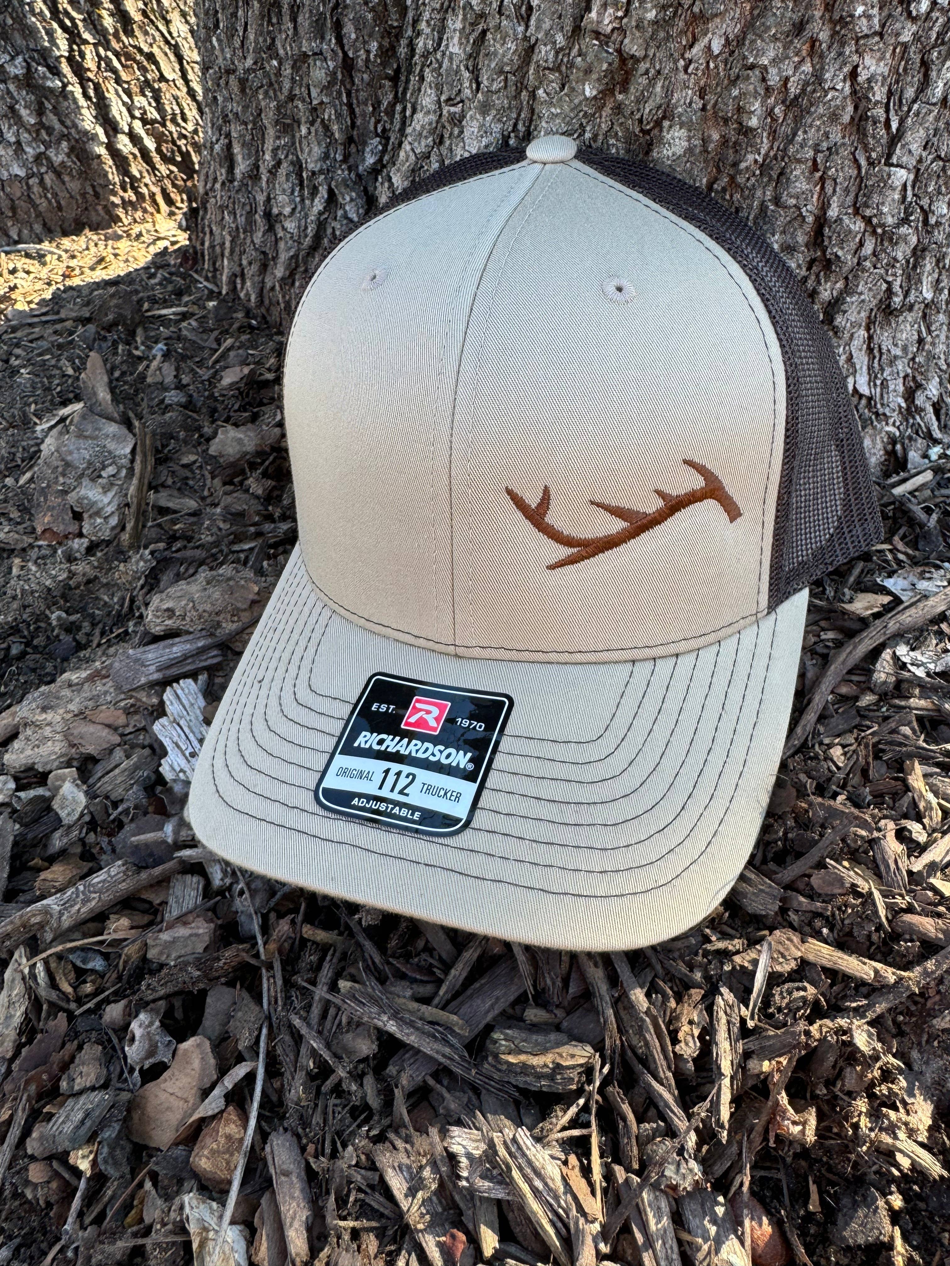 Antler Trucker Hat: Khaki/Coffee