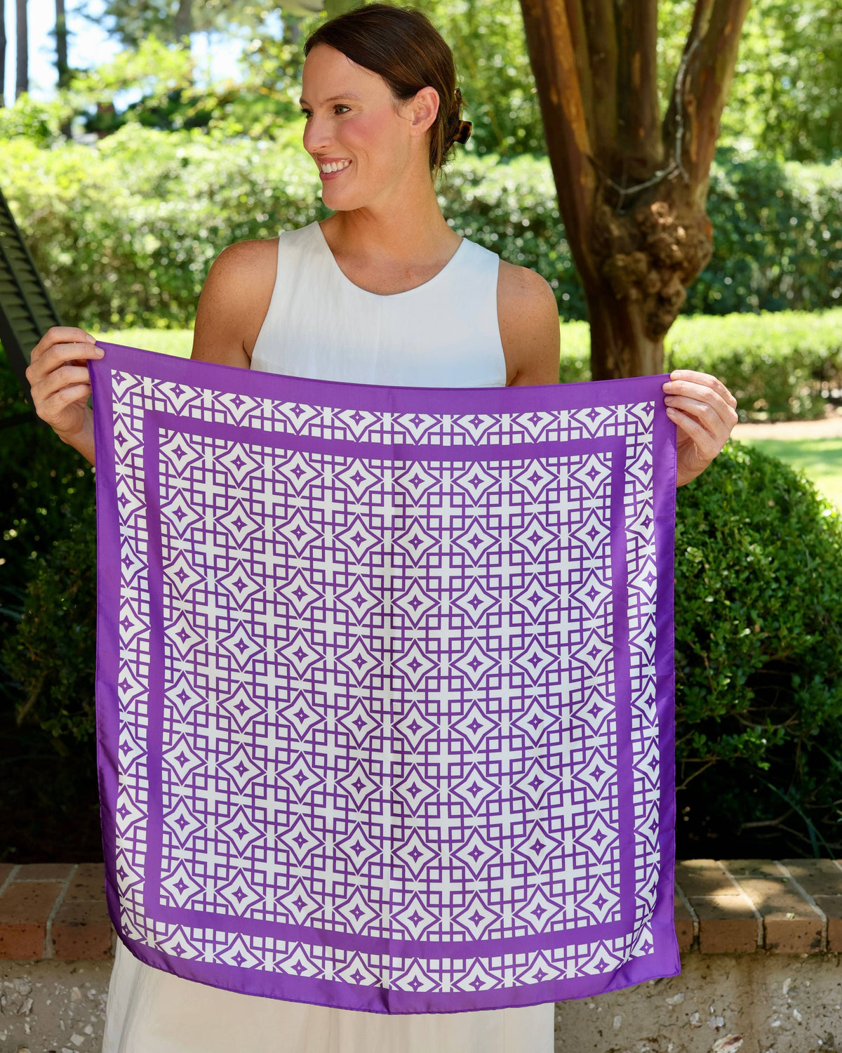 Caroline Hill Langston Geometric Scarf Medium Purple White