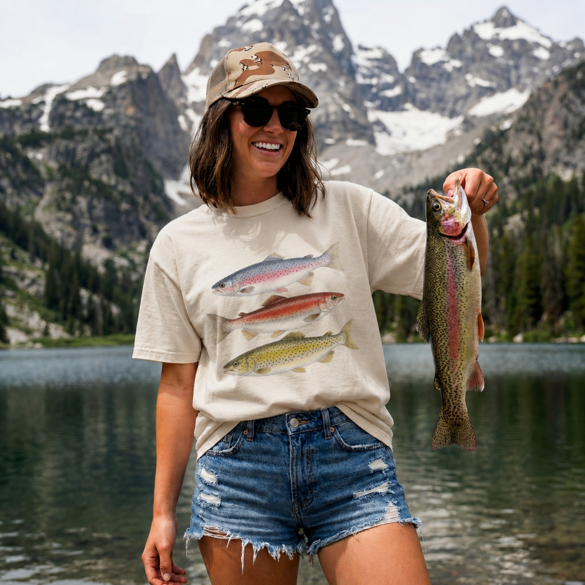 Vintage Trout Fishing Graphic Tee, Ivory