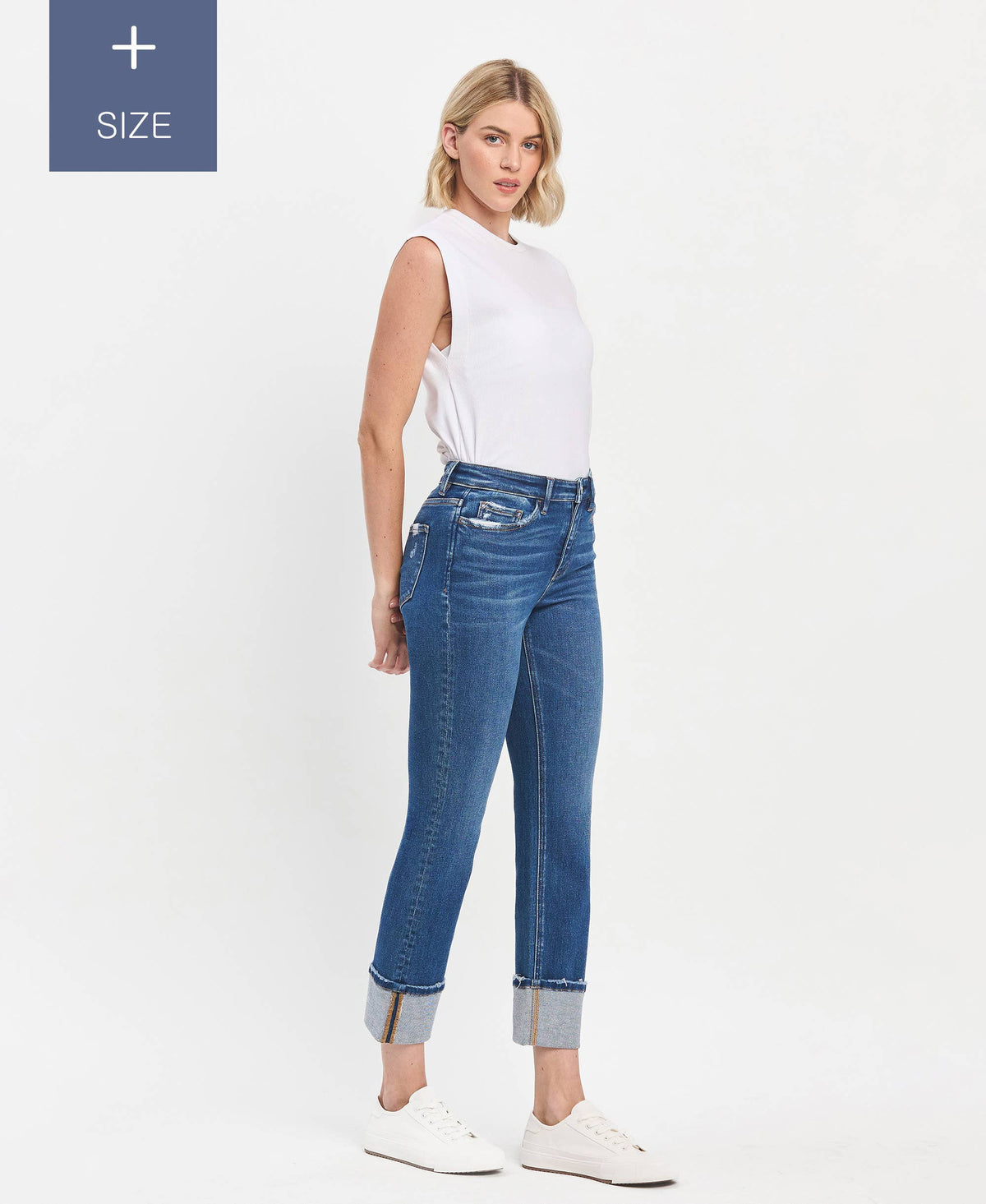 PLUS SIZE VERVET HIGH RISE CUFFED SLIM STRAIGHT JEANS