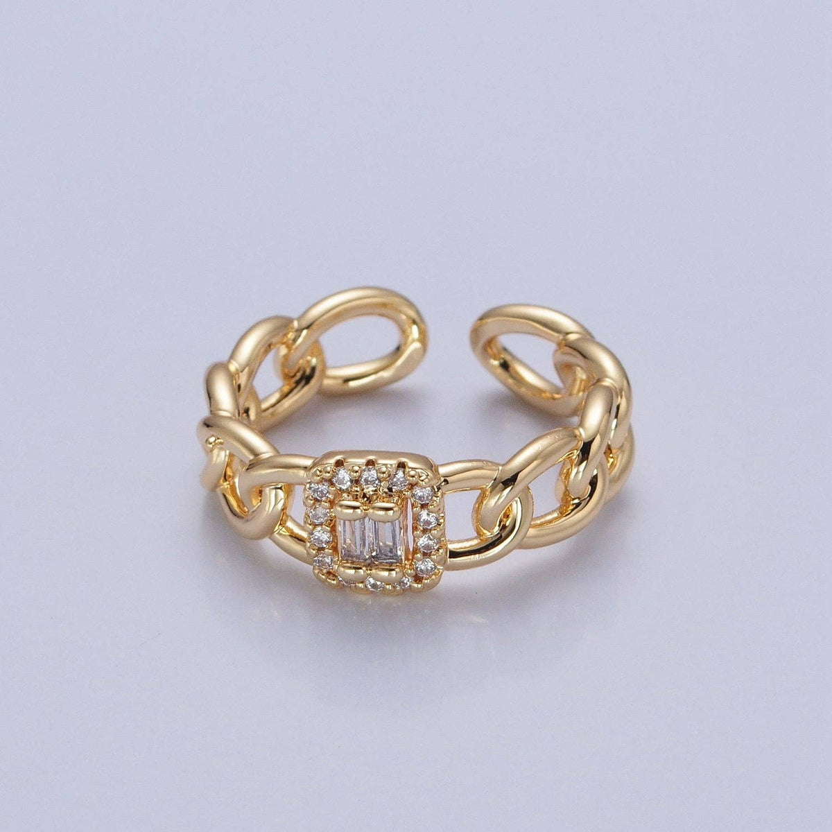 Tiny Baguette Square Ring with Curb Chain Link Band O2283