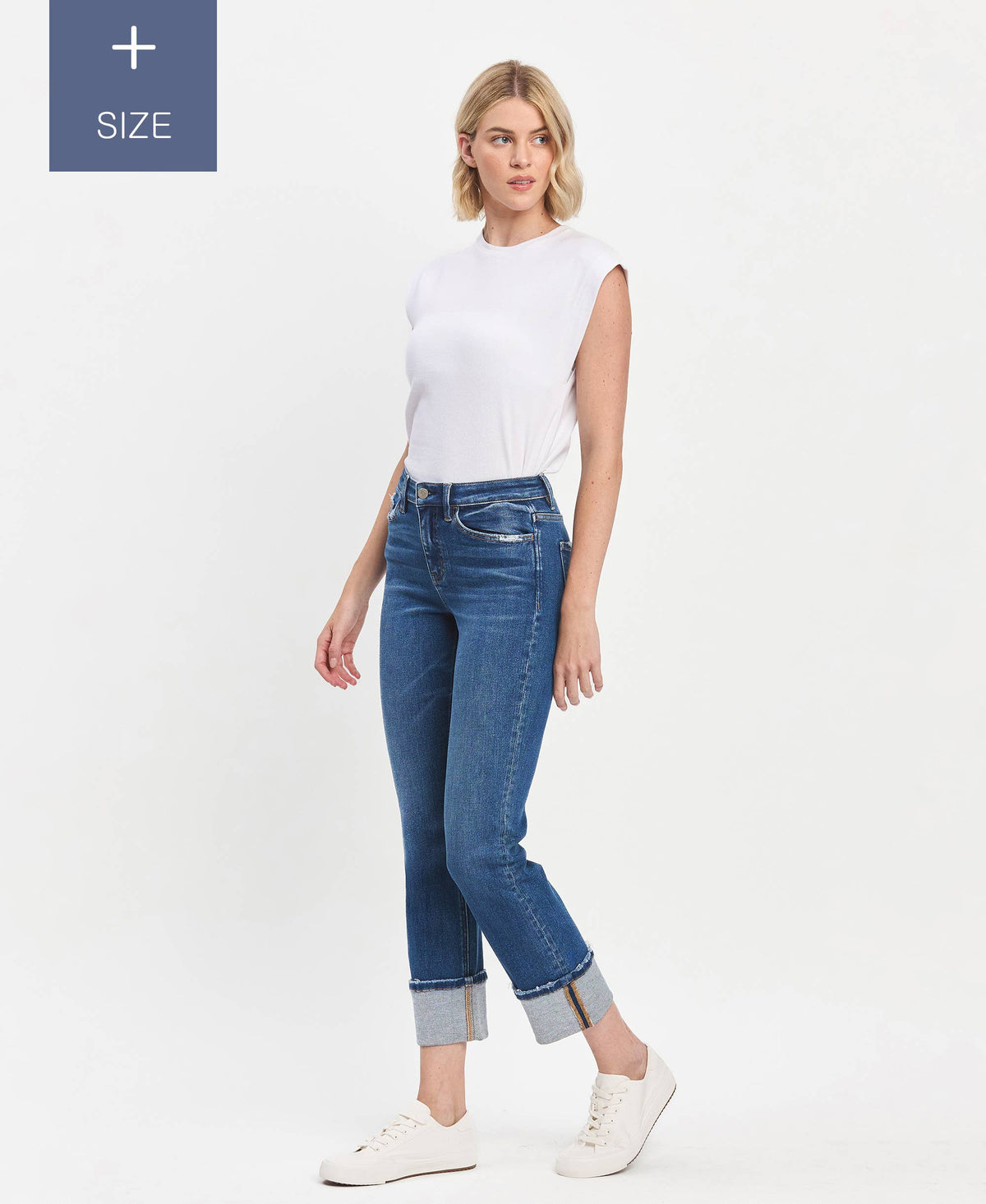 PLUS SIZE VERVET HIGH RISE CUFFED SLIM STRAIGHT JEANS