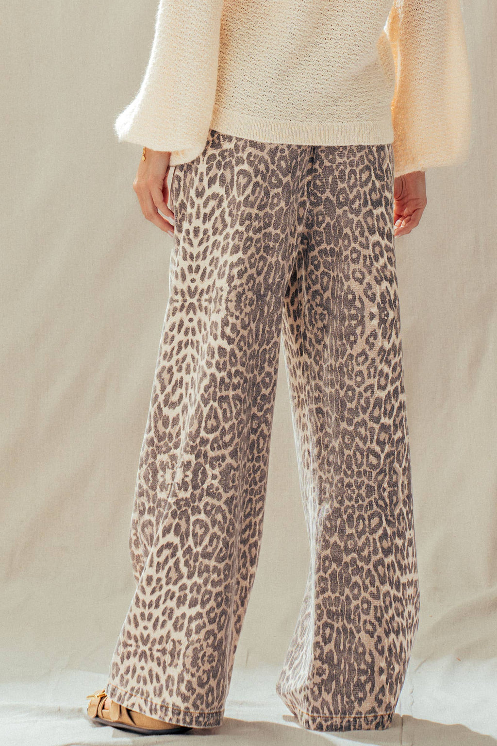 Leopard Print Wide Leg Cotton Pants Drawstring: