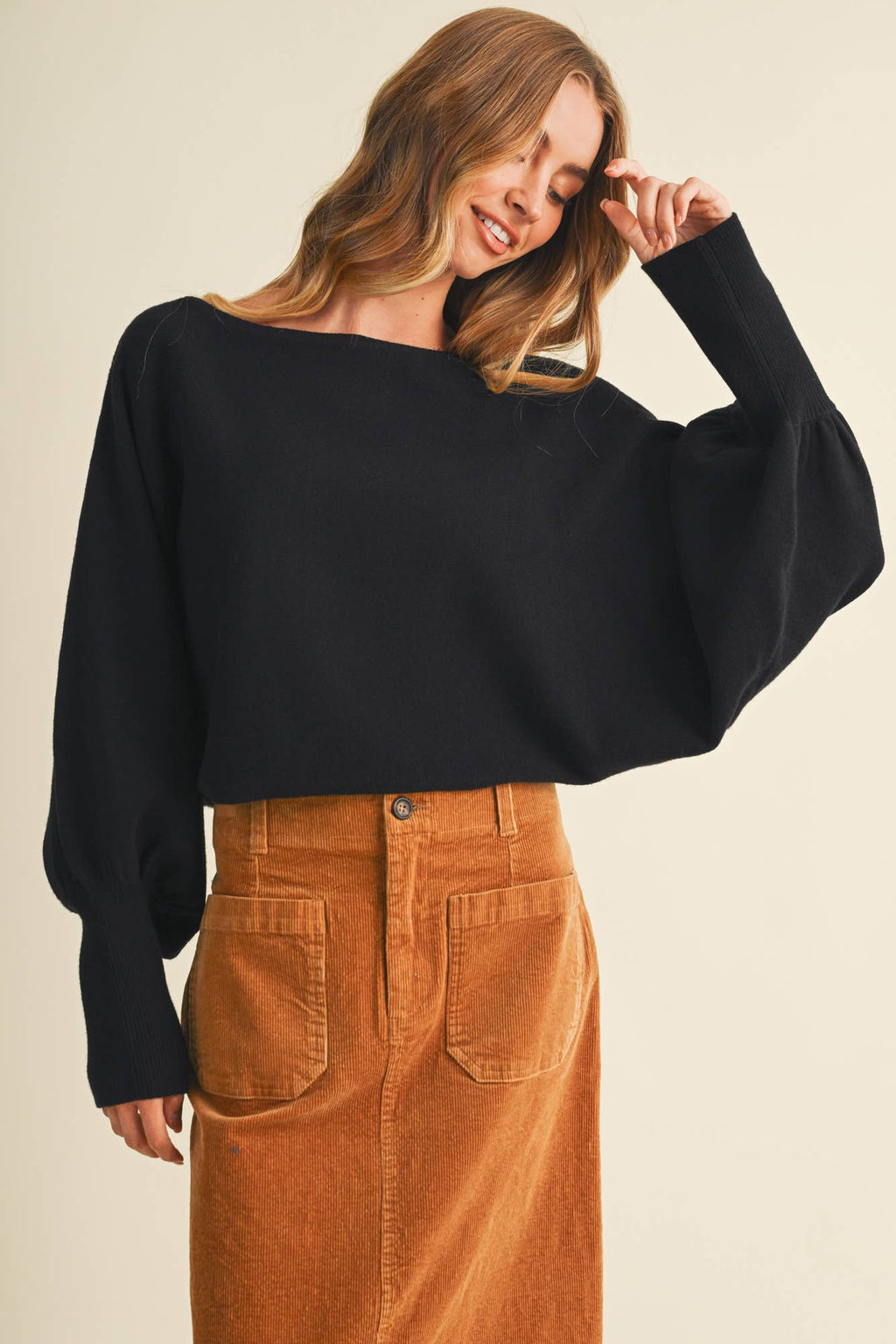Bateau Neck Dolman Sleeve Pullover: CREAM / L