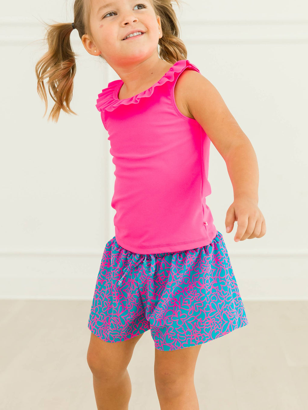 Girls Neon Magenta Active Ruffle Tank Top