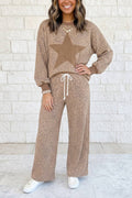 Leopard Print Star Patch Loose 2 Piece Pants Set S–4X: Khaki / L