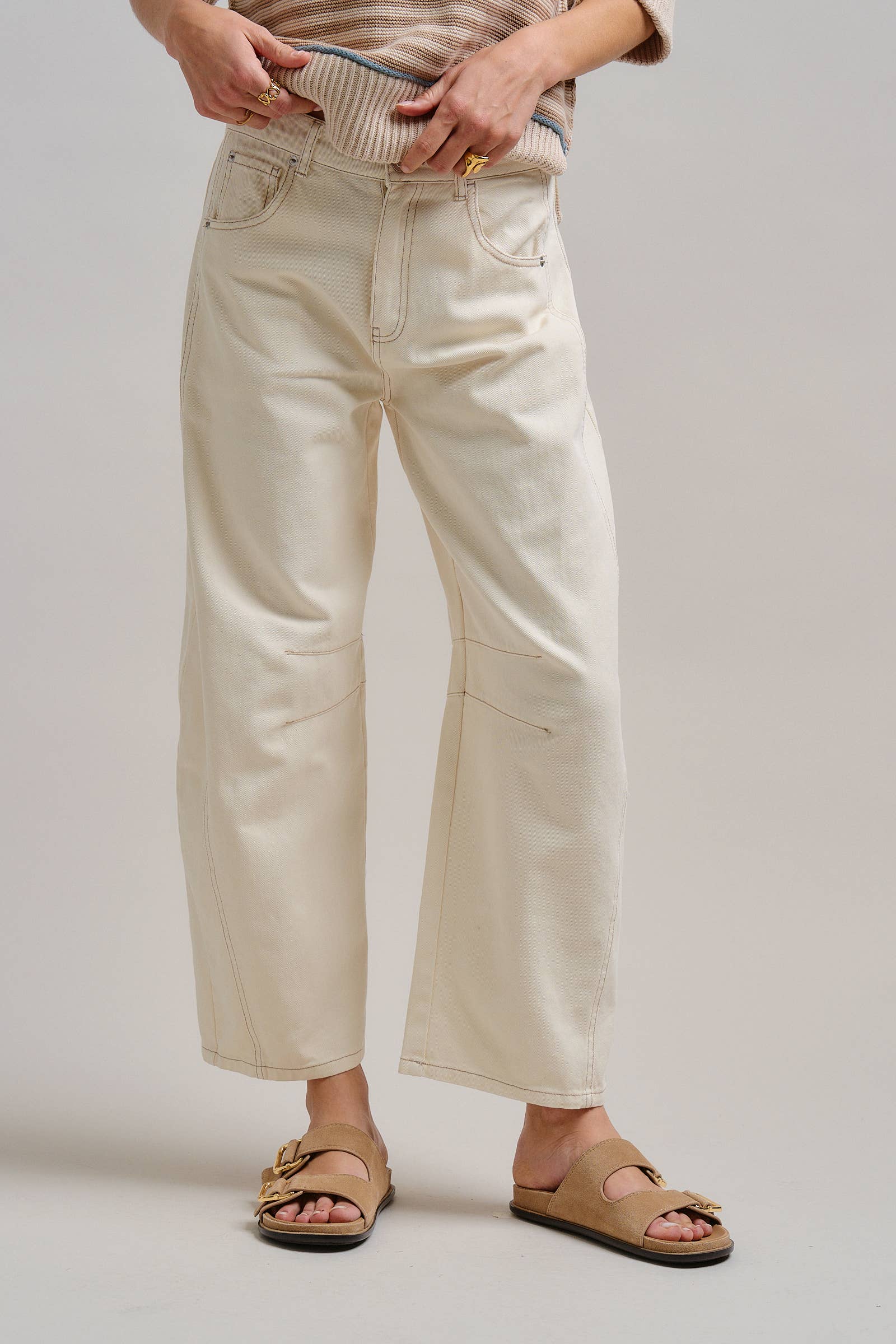 Ecru White Wide Leg Barrel Jeans
