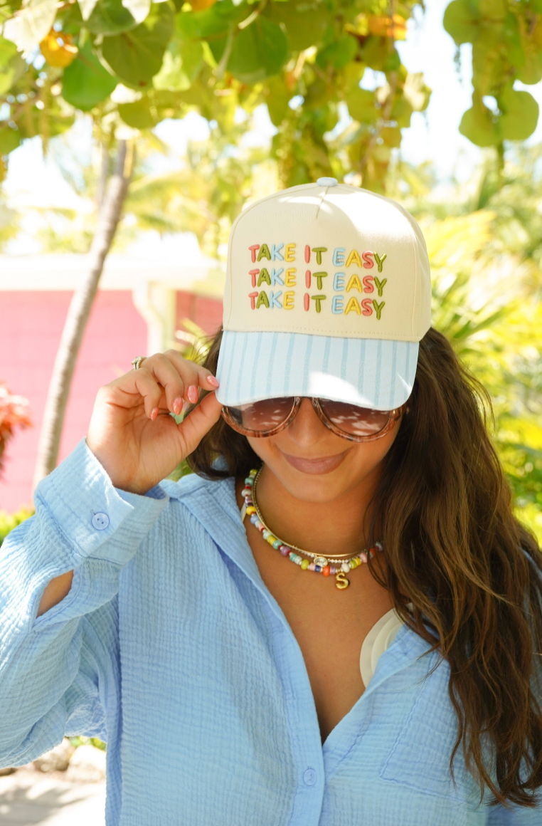 Take it Easy - Blue Striped Trucker Hat